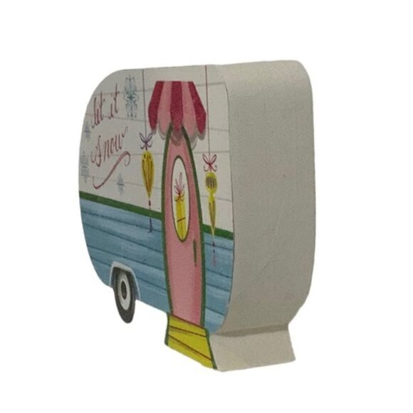 Christmas Camper Table Decor Wood Block Decoration Let it Snow Tropical - Picture 6 of 15